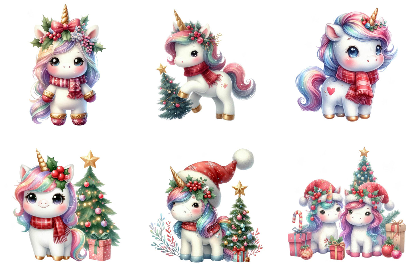 Christmas Cute Unicorn Clipart Bundle 29 Unicorn PNG Designs