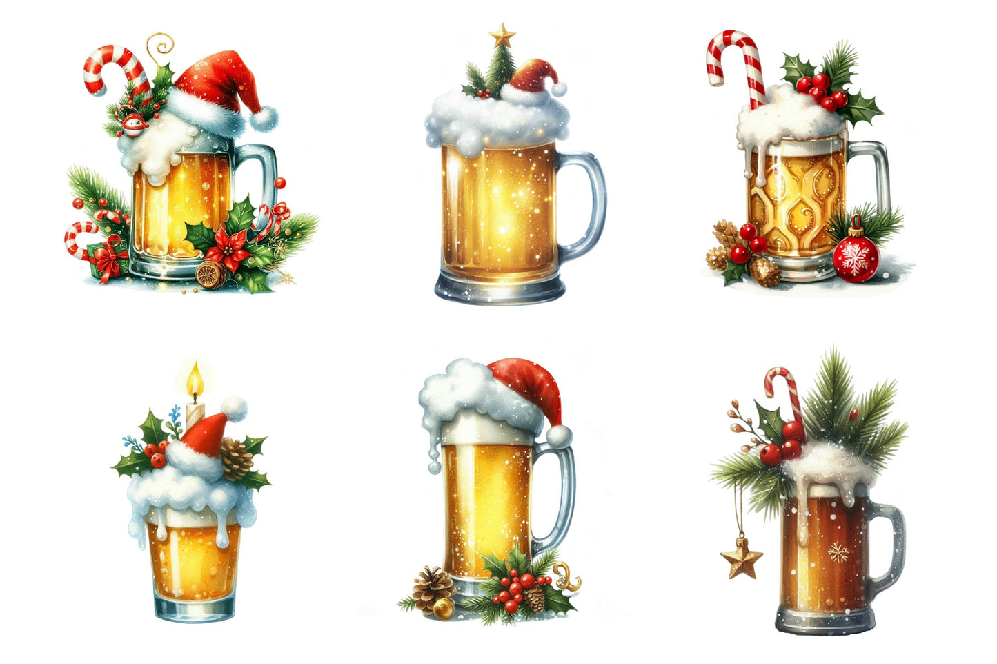 Christmas Beer Cup PNG Bundle 27 Festive Beer Mug Designs