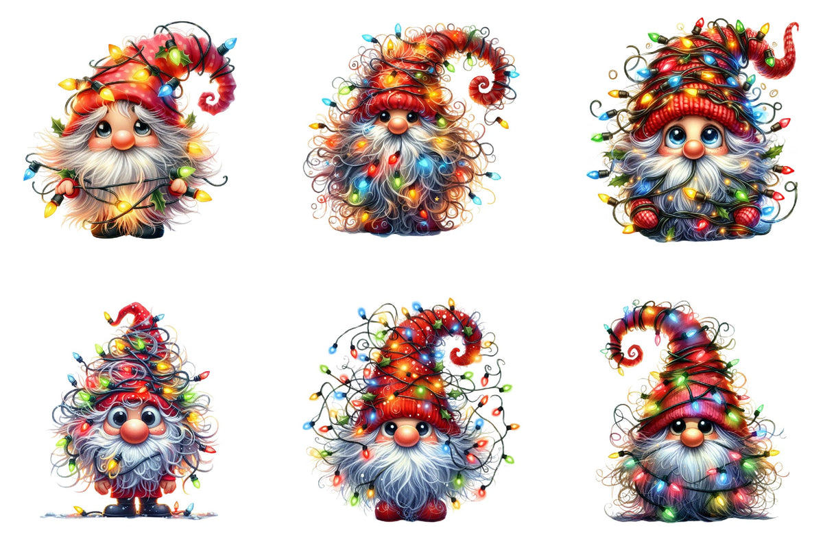 35 Christmas Gnome With Lights Clipart Bundle