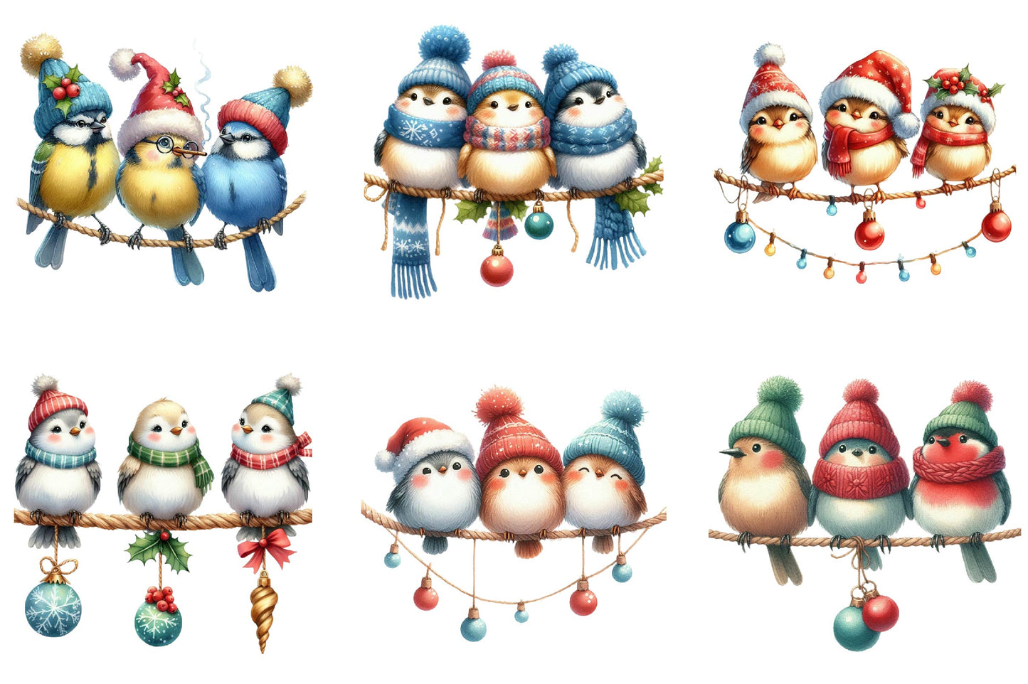 Christmas Three Birds Clipart Bundle 26 Cute Holiday Bird PNG Designs