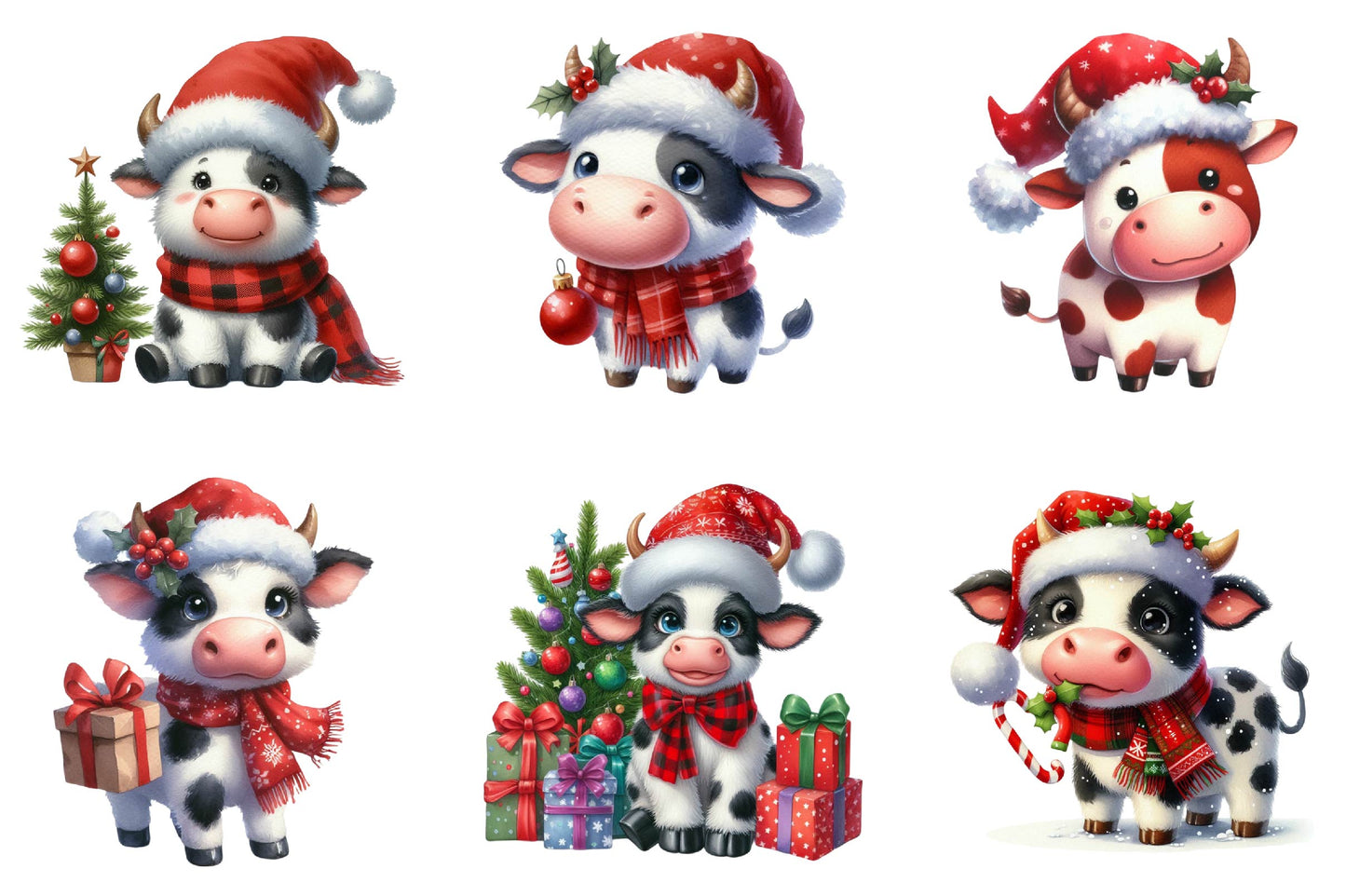 29 Christmas Funny Cow Clipart Bundle