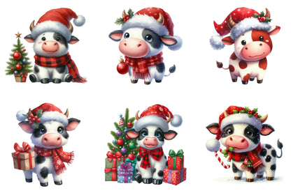 29 Christmas Funny Cow Clipart Bundle