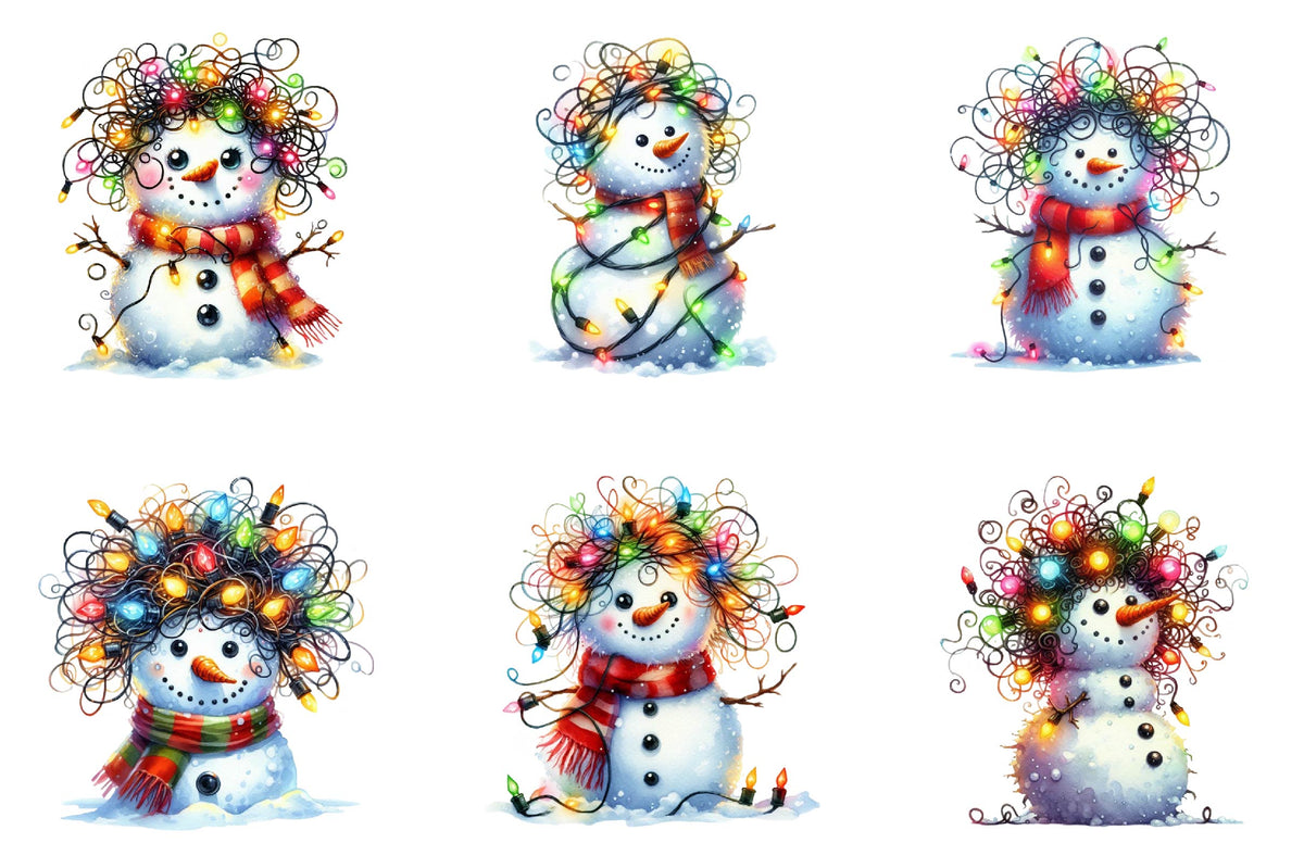 34 Christmas Snowman With Lights Clipart Bundle