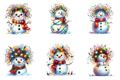 34 Christmas Snowman With Lights Clipart Bundle