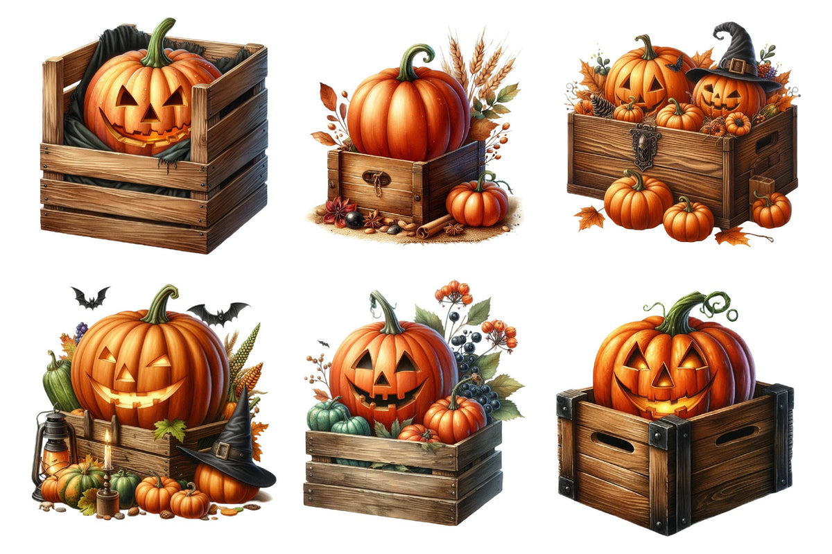 Halloween Pumpkin Watercolor Clipart PNG Bundle
