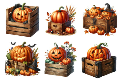 Halloween Pumpkin Watercolor Clipart PNG Bundle