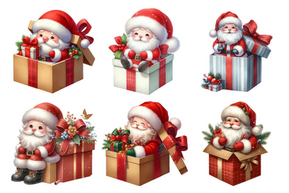 Christmas Santa Gift Box Watercolor PNG Bundle