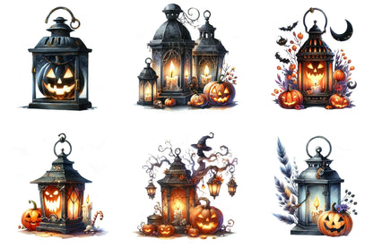 26 Halloween Haunted Lantern Clipart PNG Bundle