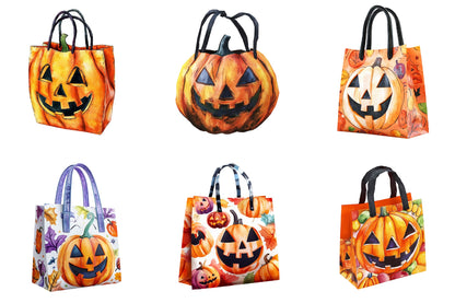 24 Halloween Trick or Treat Bag Clipart PNG Bundle