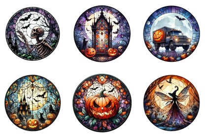 28 Halloween Stained Glass Sublimation Clipart PNG Bundle