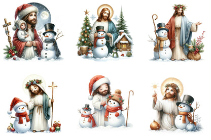 32 Christmas Jesus With Snowman Clipart Bundle
