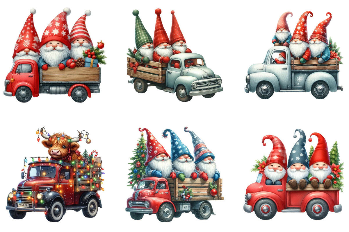 28 Christmas Gnome Clipart Bundle PNG, Christmas Gnomes Truck Sublimation