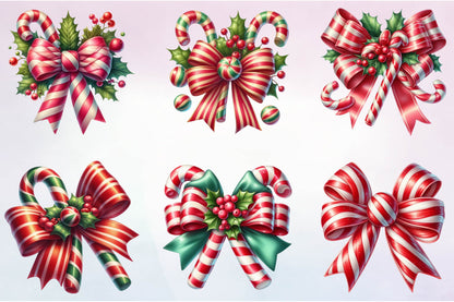 33 Christmas Candy Bow Clipart Bundle PNG, Candy Cane Bow Christmas Sublimation