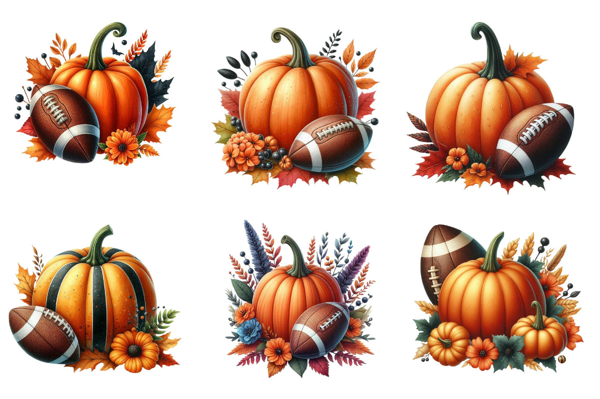 27 Halloween Football Pumpkin Clipart Bundle PNG, Fall Football Pumpkin Sublimation Designs
