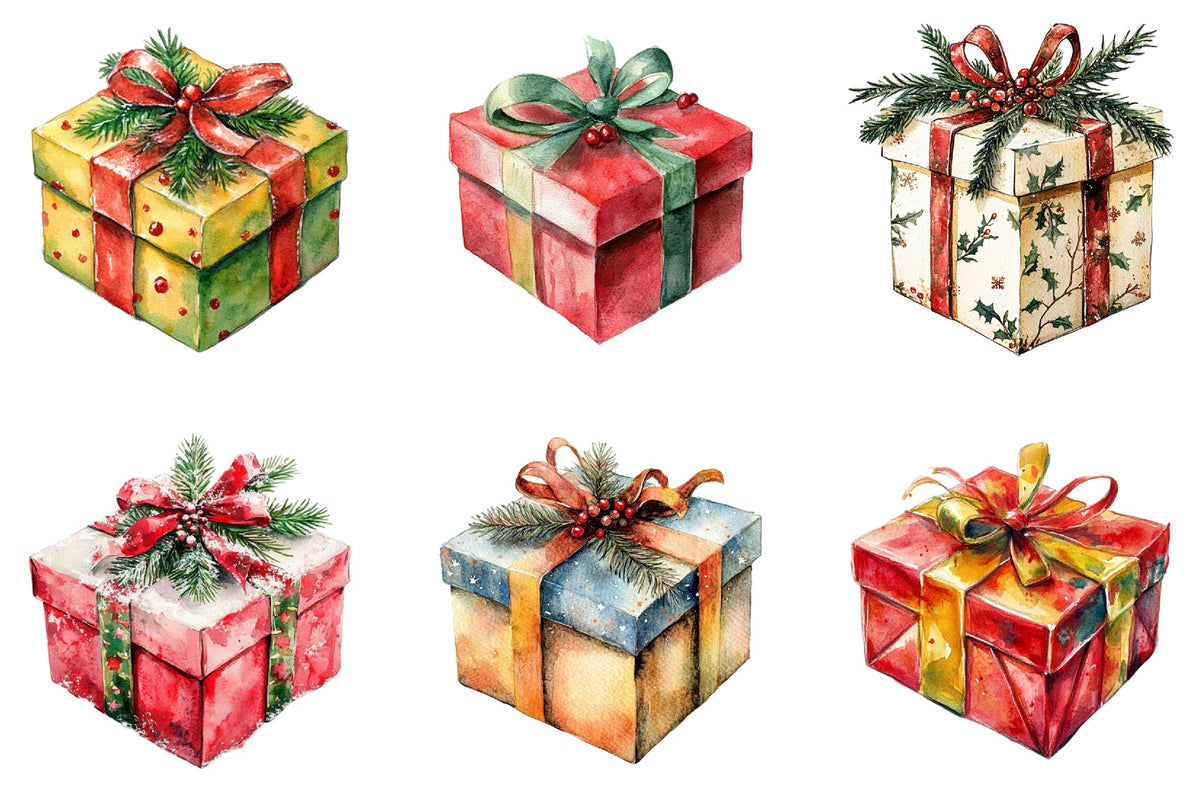 Christmas Gift Box Clipart Bundle 24 Holiday Present PNG Designs