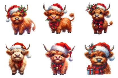 29 Christmas Highland Cow Clipart Bundle