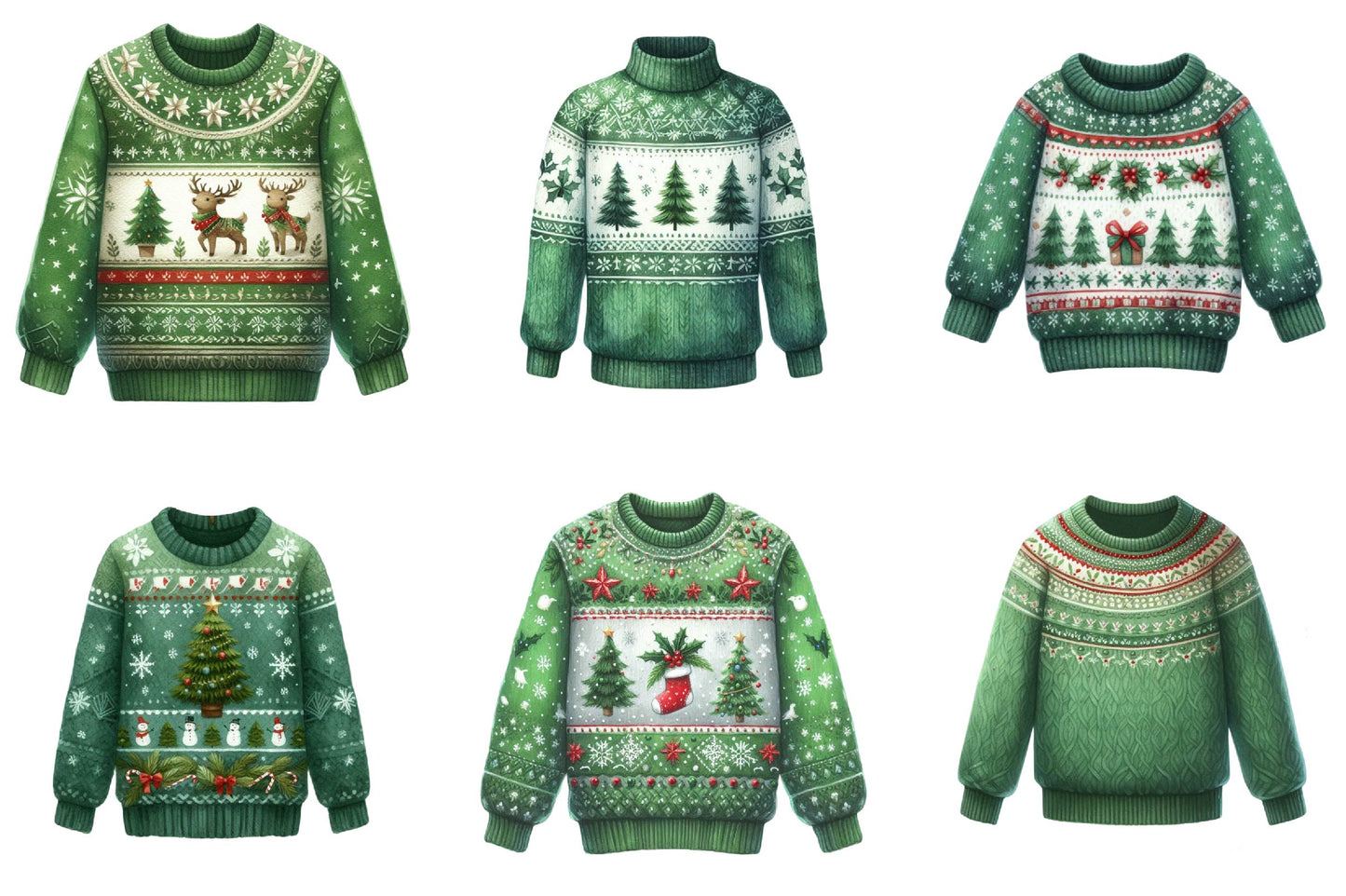 26 Christmas Green Sweater Clipart Bundle