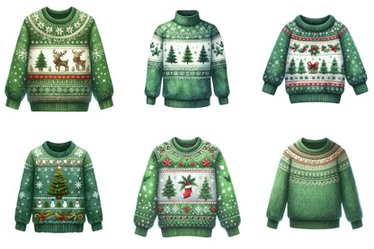 26 Christmas Green Sweater Clipart Bundle