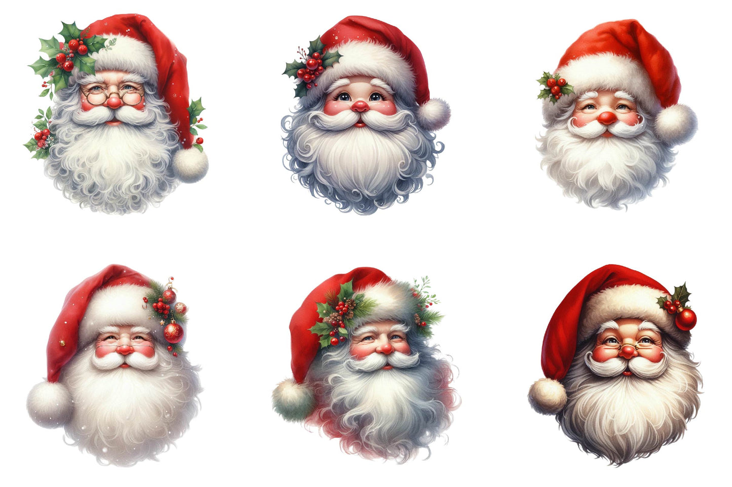 28 Christmas Santa Claus Face Clipart PNG Bundle