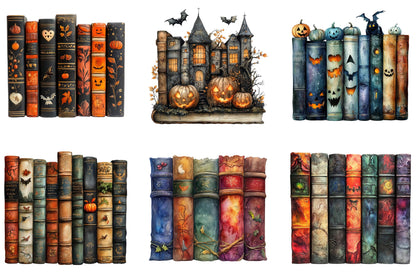 26 Halloween Book Spine Clipart Bundle