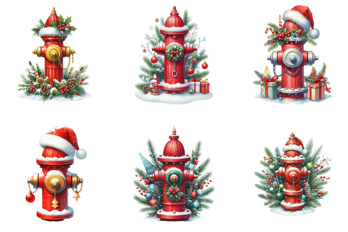 Christmas Fire Hydrant Clipart Bundle 27 Holiday Firefighter PNG Designs