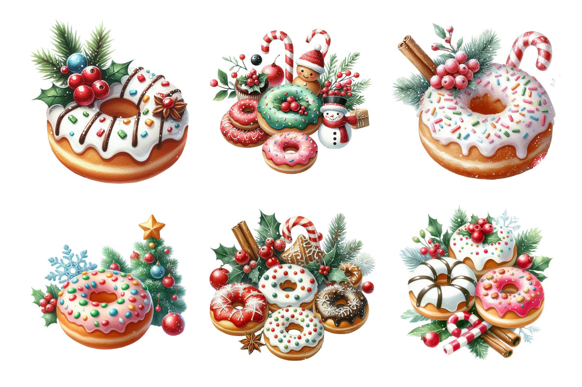 Christmas Donut PNG Clipart Bundle