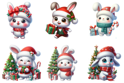 36 Christmas Rabbit Watercolor Clipart Bundle