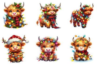 31 Christmas Highland Cow Clipart Bundle