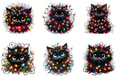 Christmas Black Cat Clipart Bundle 35 Cute Holiday Cat PNG Designs