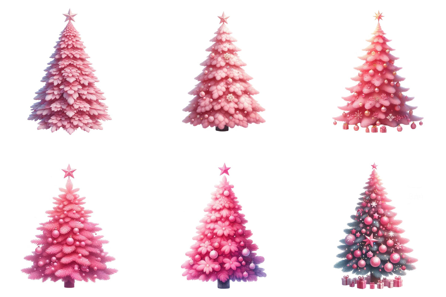 25 Christmas Pink Tree Clipart Bundle