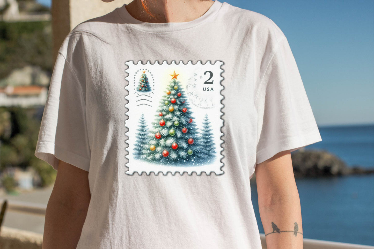25 Christmas Tree Postage Stamp Clipart Bundle