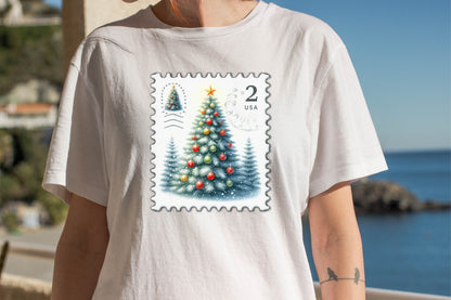 25 Christmas Tree Postage Stamp Clipart Bundle