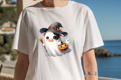 Halloween Cute Cow Ghost Watercolor Clipart PNG Bundle
