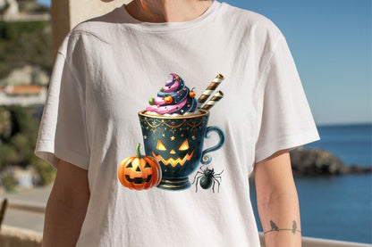 Halloween Coffee Cup Watercolor Clipart PNG Bundle