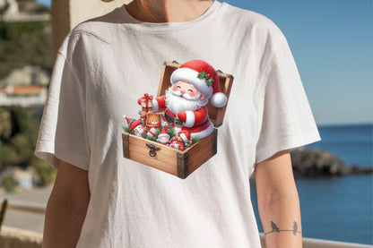 Christmas Santa in Wooden Box Watercolor Clipart PNG Bundle