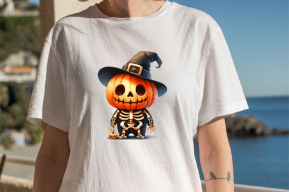 Halloween Skeleton Pumpkin Watercolor Clipart PNG Bundle