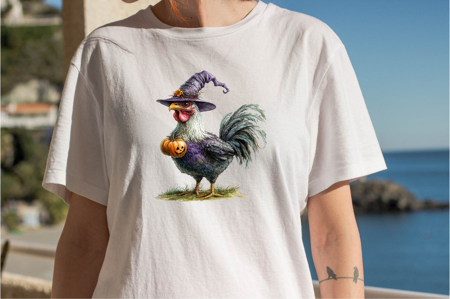 23 Halloween Witch Rooster Clipart PNG Bundle