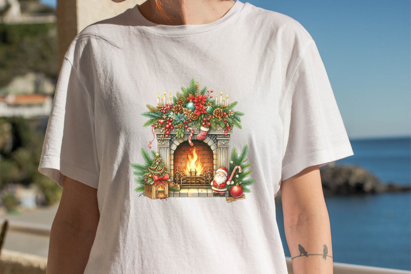Christmas Fireplace Watercolor Clipart PNG Bundle