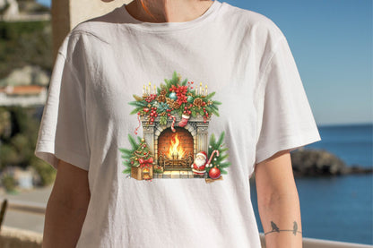 Christmas Fireplace Watercolor Clipart PNG Bundle