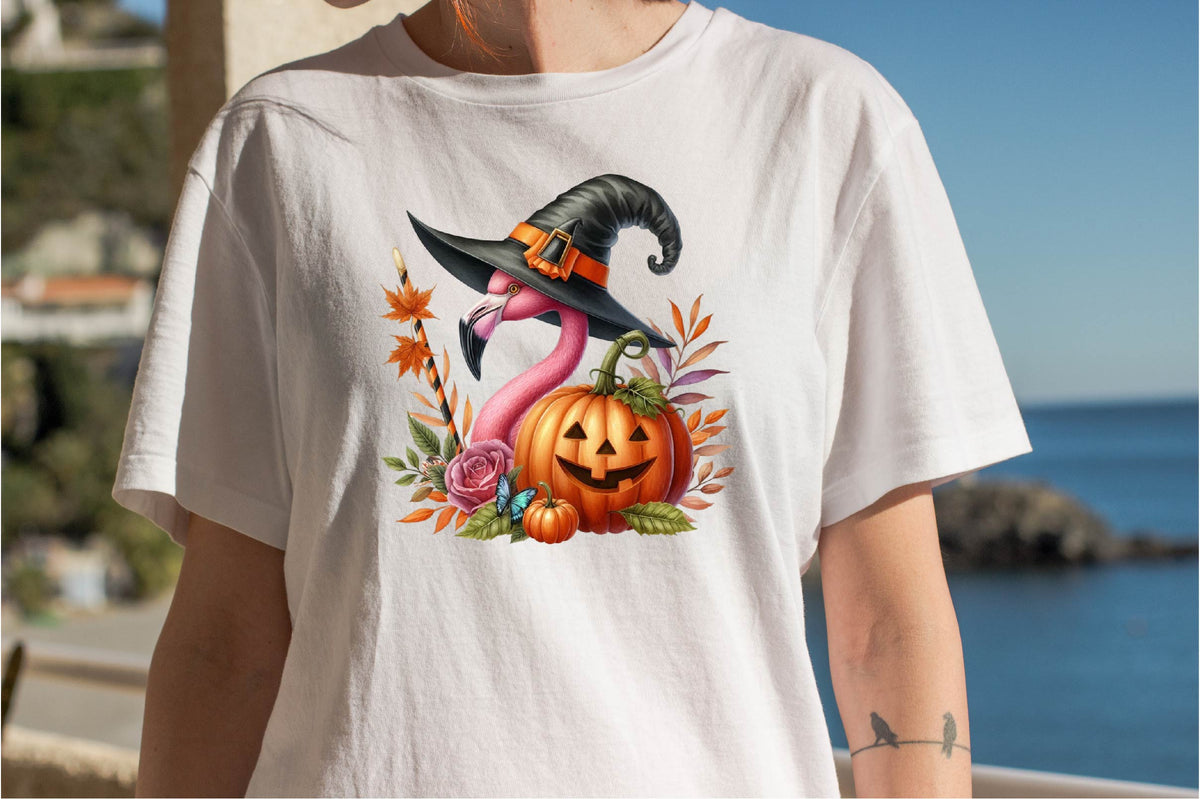 31 Halloween Witch Hat Flamingo Clipart Bundle PNG, Cute Flamingo Pumpkin Sublimation Designs
