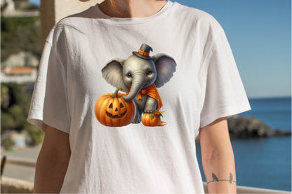 30 Halloween Elephant Clipart Bundle PNG, Cute Spooky Elephant Pumpkin Halloween Sublimation