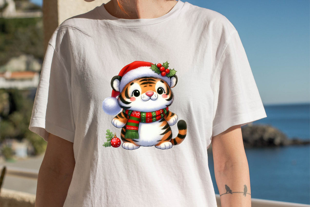 Christmas Tiger Watercolor Clipart PNG Bundle