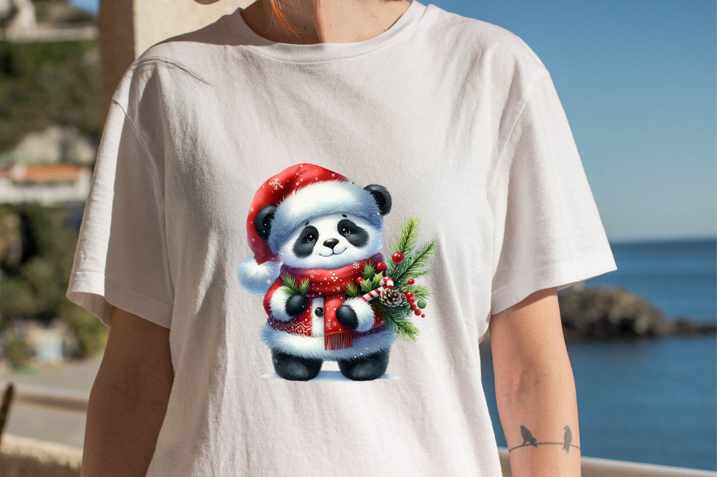 Christmas Panda Watercolor Clipart PNG Bundle