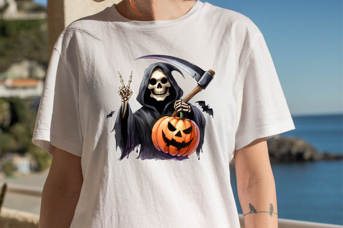 Halloween Funny Reaper Skull Watercolor PNG Bundle