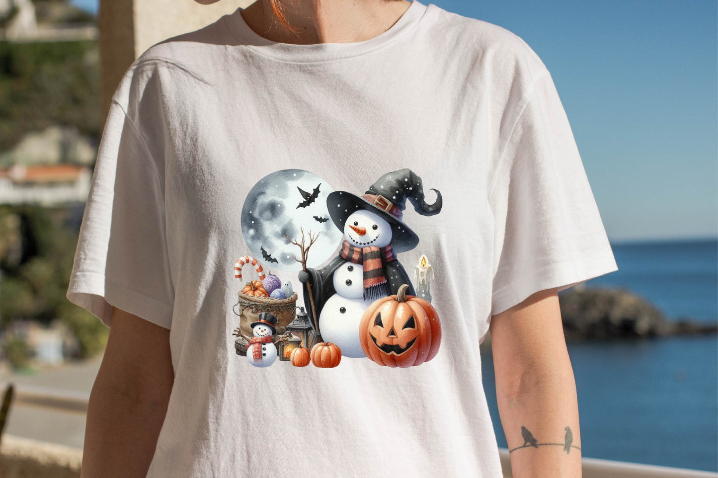 33 Halloween Snowman Watercolor Clipart PNG Bundle