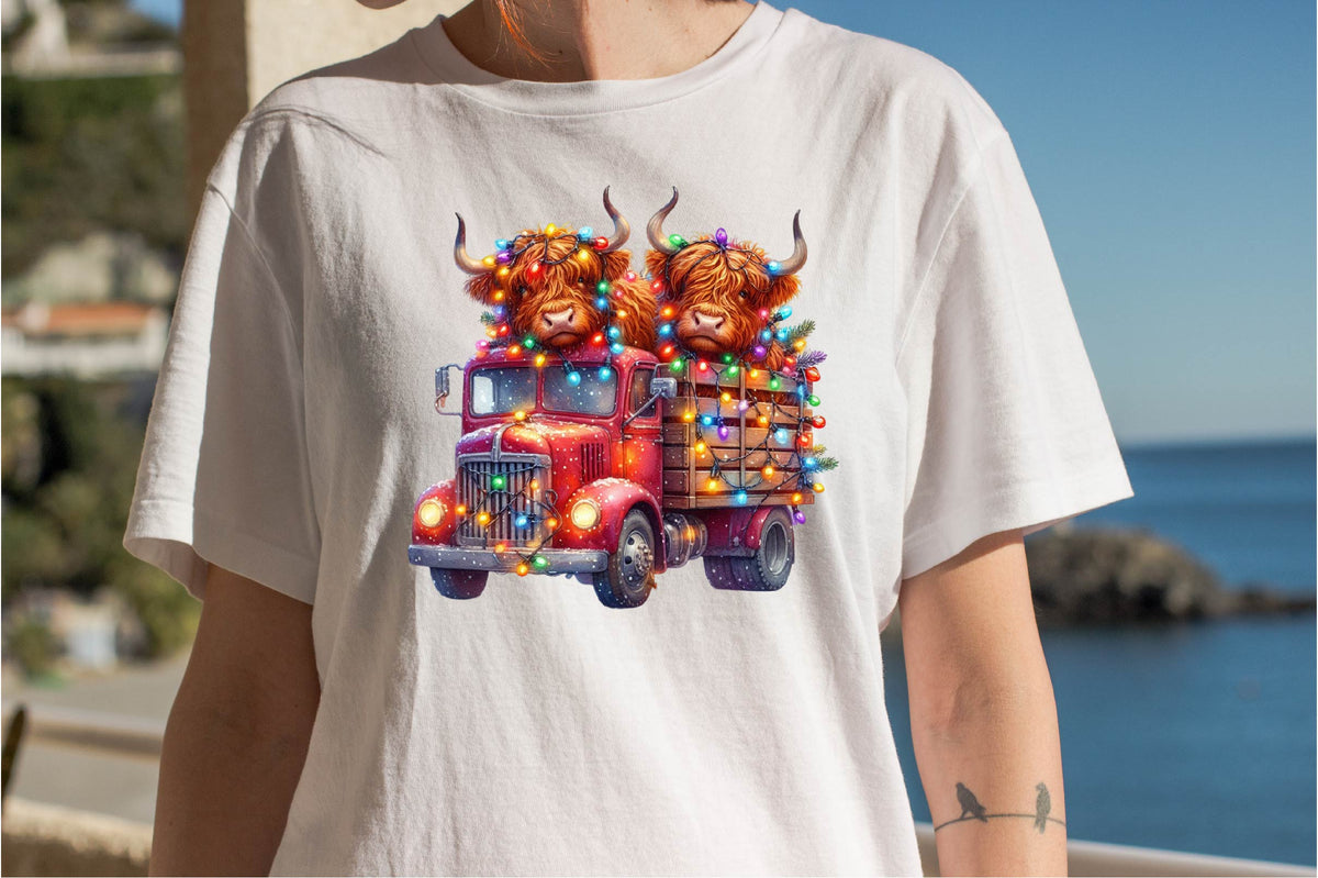 29 Christmas Highland Cow Clipart Bundle PNG, Highland Cow Christmas Truck Sublimation