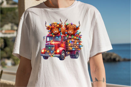 29 Christmas Highland Cow Clipart Bundle PNG, Highland Cow Christmas Truck Sublimation