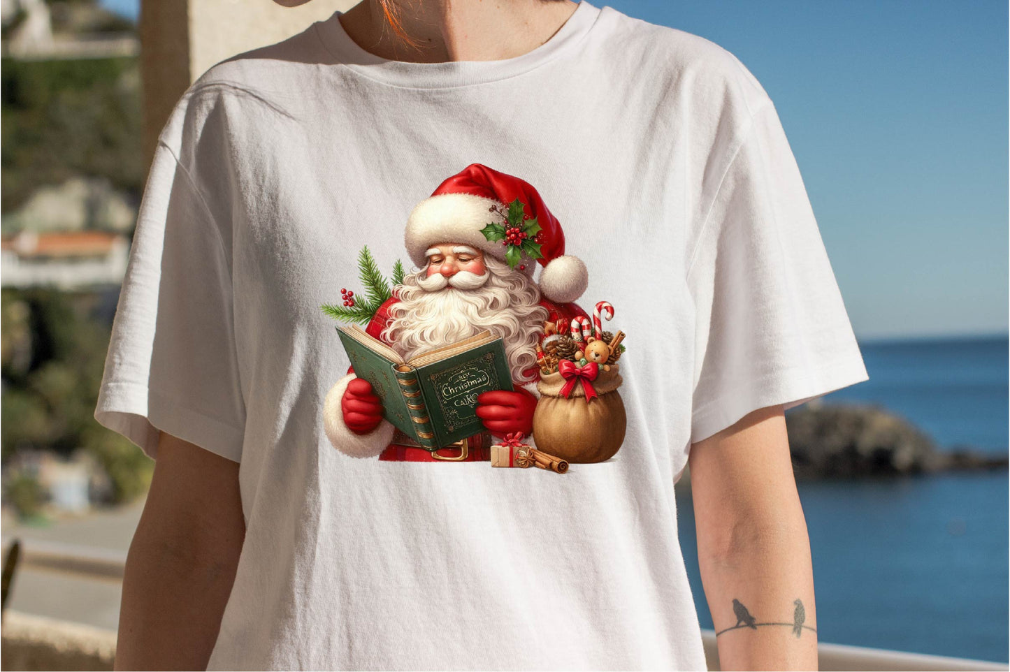 30 Christmas Santa Claus With Book Clipart PNG Bundle