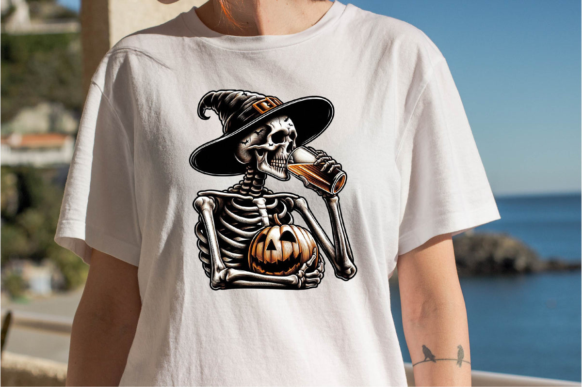 25 Halloween Drinking Skeleton Clipart Bundle PNG, Spooky Skeleton Drinking Halloween Sublimation