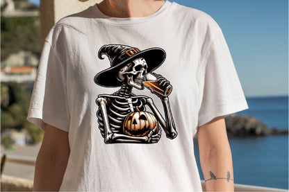 25 Halloween Drinking Skeleton Clipart Bundle PNG, Spooky Skeleton Drinking Halloween Sublimation